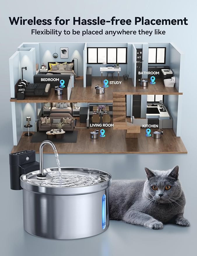 Wireless Cat Water Fountain Stainless Steel FEELNEEDY Smart Pet Water Fountain - Image 3