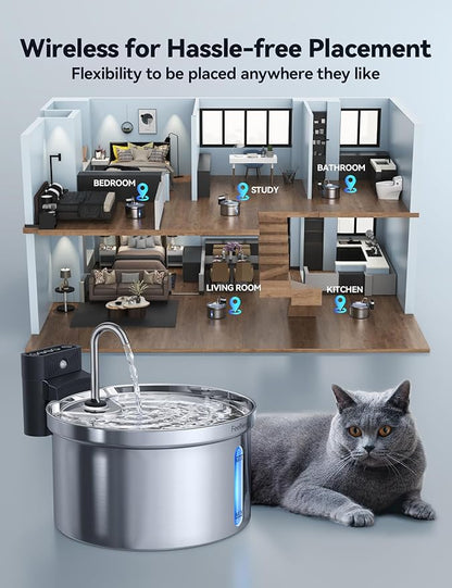 Wireless Cat Water Fountain Stainless Steel FEELNEEDY Smart Pet Water Fountain - Image 3