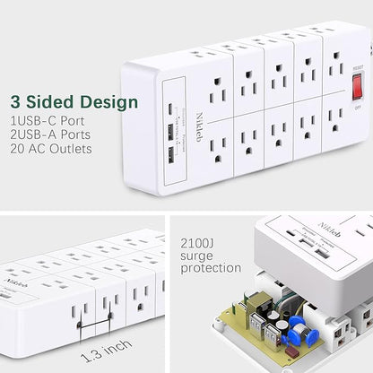 Power Strip Surge Protector 23 in 1, 6ft Extension Cord - Image 2