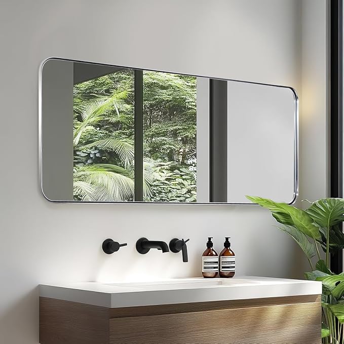 ANDY STAR 18" x 48" Full Length Wall Mirror, Large Polished Chrome Mirror - Image 2