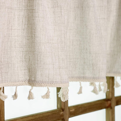 Faux Linen Tassel Kitchen Valances for Windows Modern Farmhouse Neutral Valance Curtains Topper Country Rustic Bathroom Small Window Treatment Boho Decor (54x15 inch, Natural)