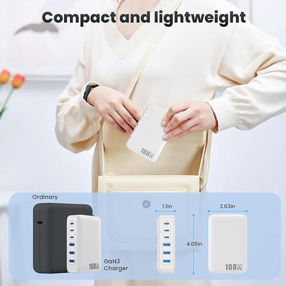 USB C Charger Block Charging Station, 108W GaN III 6 Port 3xQC+3xPD Wall - Image 6