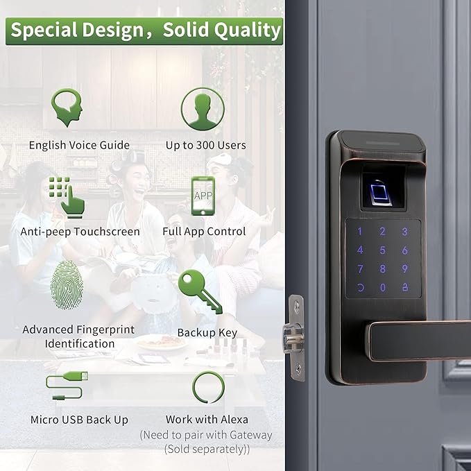 Harfo Smart Door Lock, Heavy Duty 5 in 1 Keyless Entry Door Lock, Full App - Image 2
