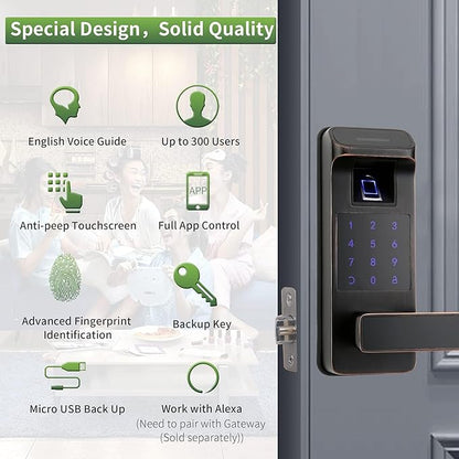 Harfo Smart Door Lock, Heavy Duty 5 in 1 Keyless Entry Door Lock, Full App - Image 2