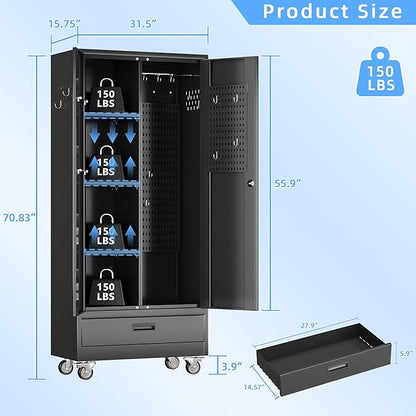 SUXXAN Broom Closet with Wheels 71"x 31.5"x15.75", Metal Cleaning Cabinets with - Image 3