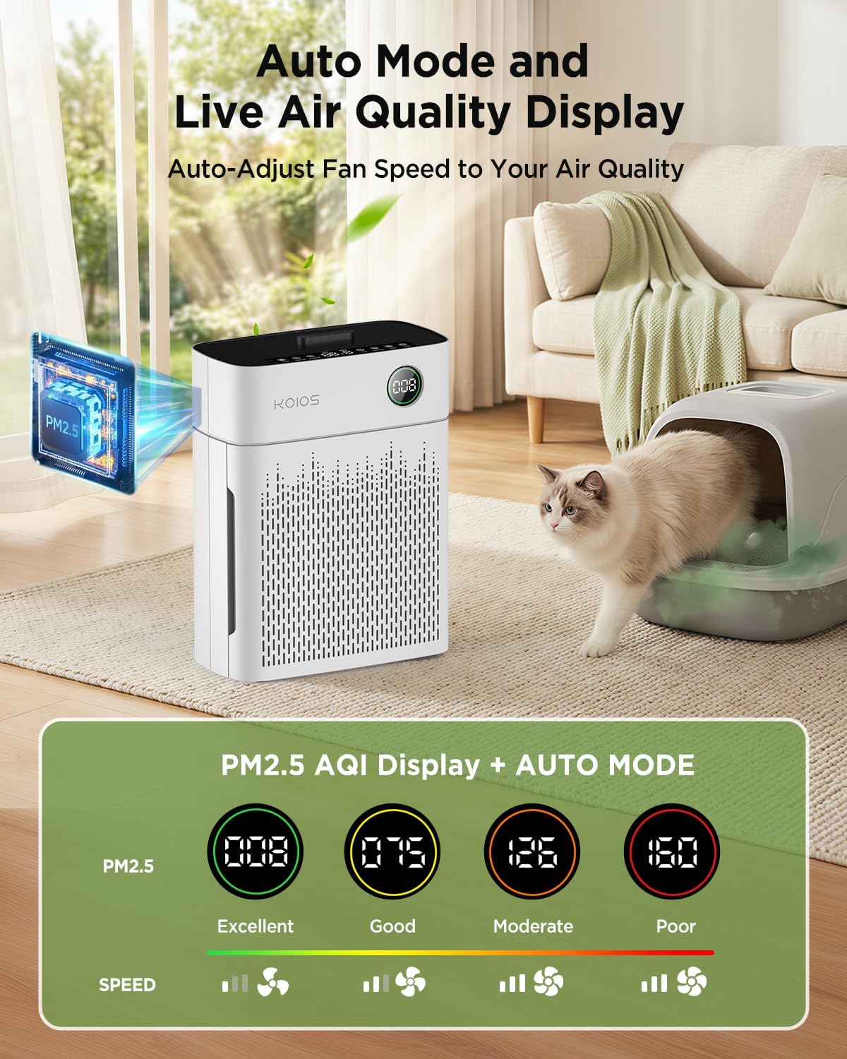 koios h13 true hepa air purifier for home, close-up detail