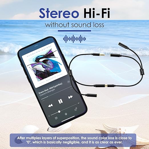 Quelong 2Pcs Headphone Splitter, Dual Headphone Nylon Braided Extension Cable - Image 2