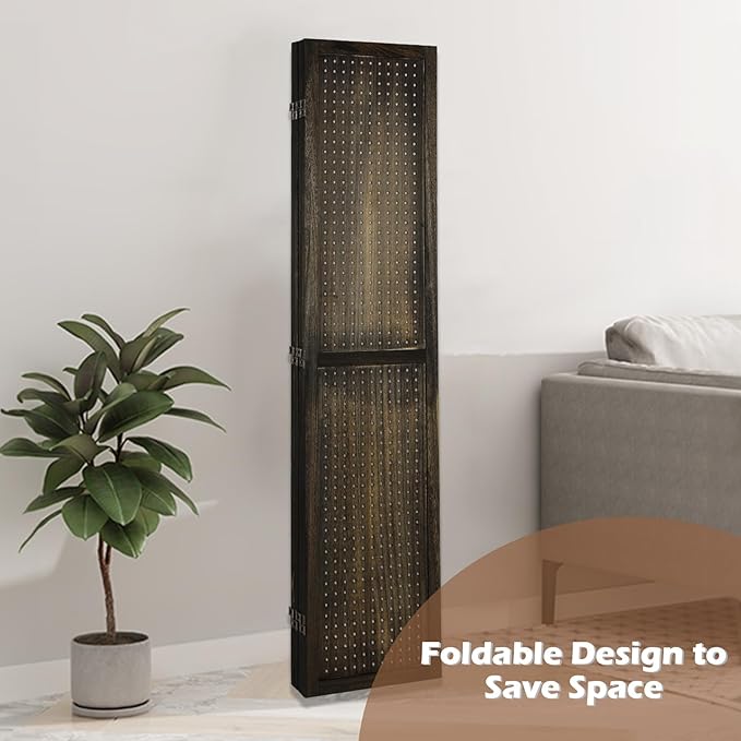 ECOMEX 4 Panel Room Divider, 5.6Ft Pegboard Display Wooden Room Divider Folding - Image 8