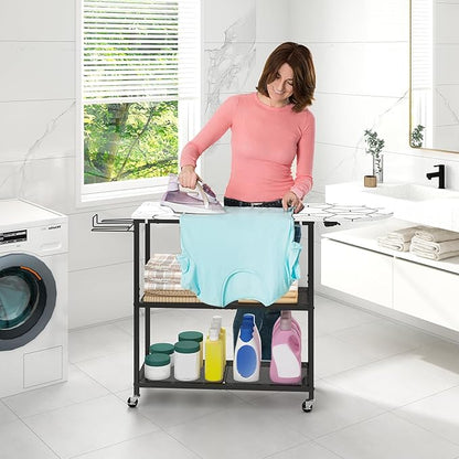 GILLAS Ironing Board with 2 Tier Storage Basket, Movable Ironing Board Full Size - Image 7