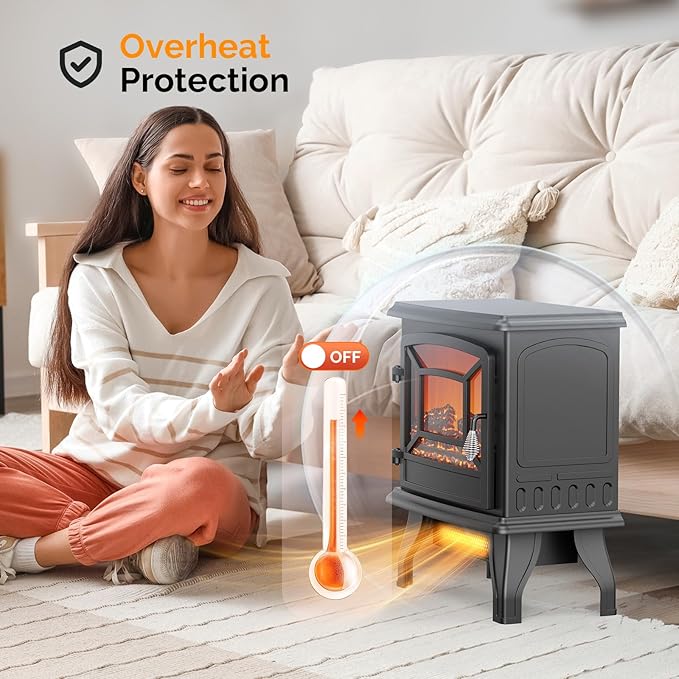 ROVSUN 20" H Electric Fireplace Stove Space Heater, 1400W Portable Freestanding - Image 5