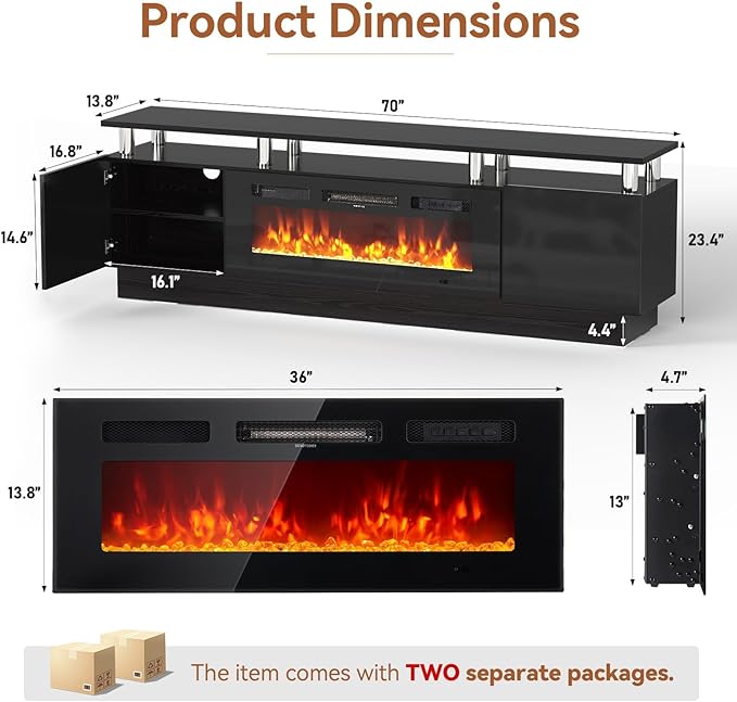 Fireplace TV Stand with Two Hinged Doors - Image 3