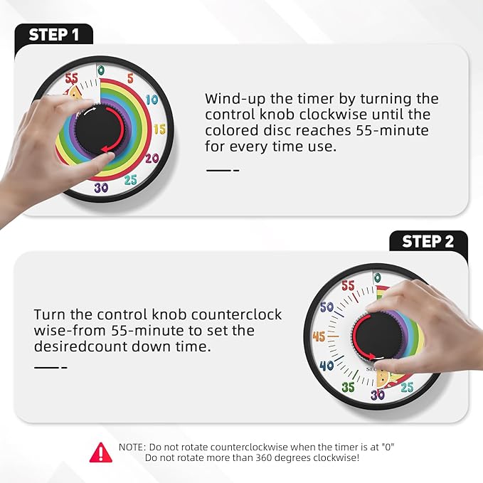 Secura 60-Minute Rainbow Visual Timer 6-Inch Mechanical Countdown Timers - Image 2