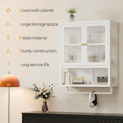 Bathroom Wall Cabinet with 2 Glass Door, Bathroom Medicine Cabinet with Towels - Image 8