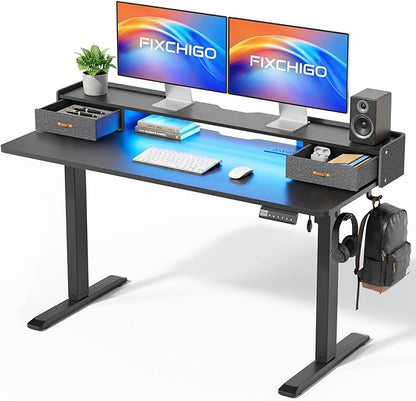 Electric Standing Desk with Drawers, 55 Inch Height Adjustable Desk with Power by Unknown