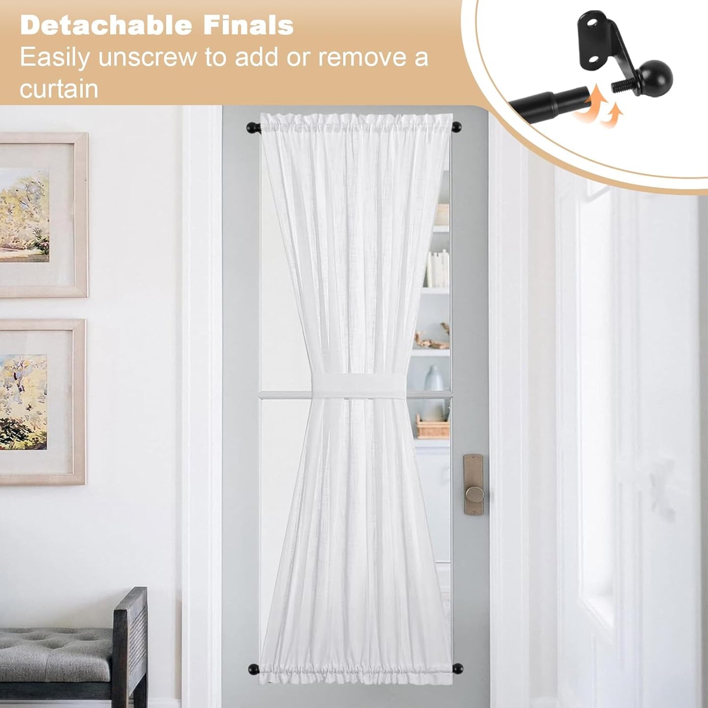 Cafe Curtain Rod 18-30 Inch, 1/2" Diameter, Door Curtain Rod, Black | Adjustable Small Curtain Rods for Windows, French Door, Screws Mounted with Brackets