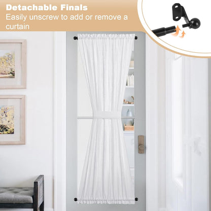 Cafe Curtain Rod 18-30 Inch, 1/2" Diameter, Door Curtain Rod, Black | Adjustable Small Curtain Rods for Windows, French Door, Screws Mounted with Brackets