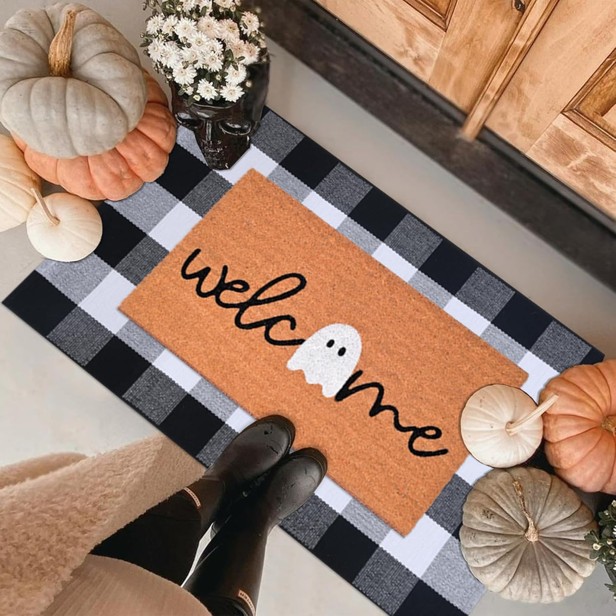 Halloween Door Mat Combo Set, Welcome Ghost Coco Coir Welcome Doormat + 28&qu...