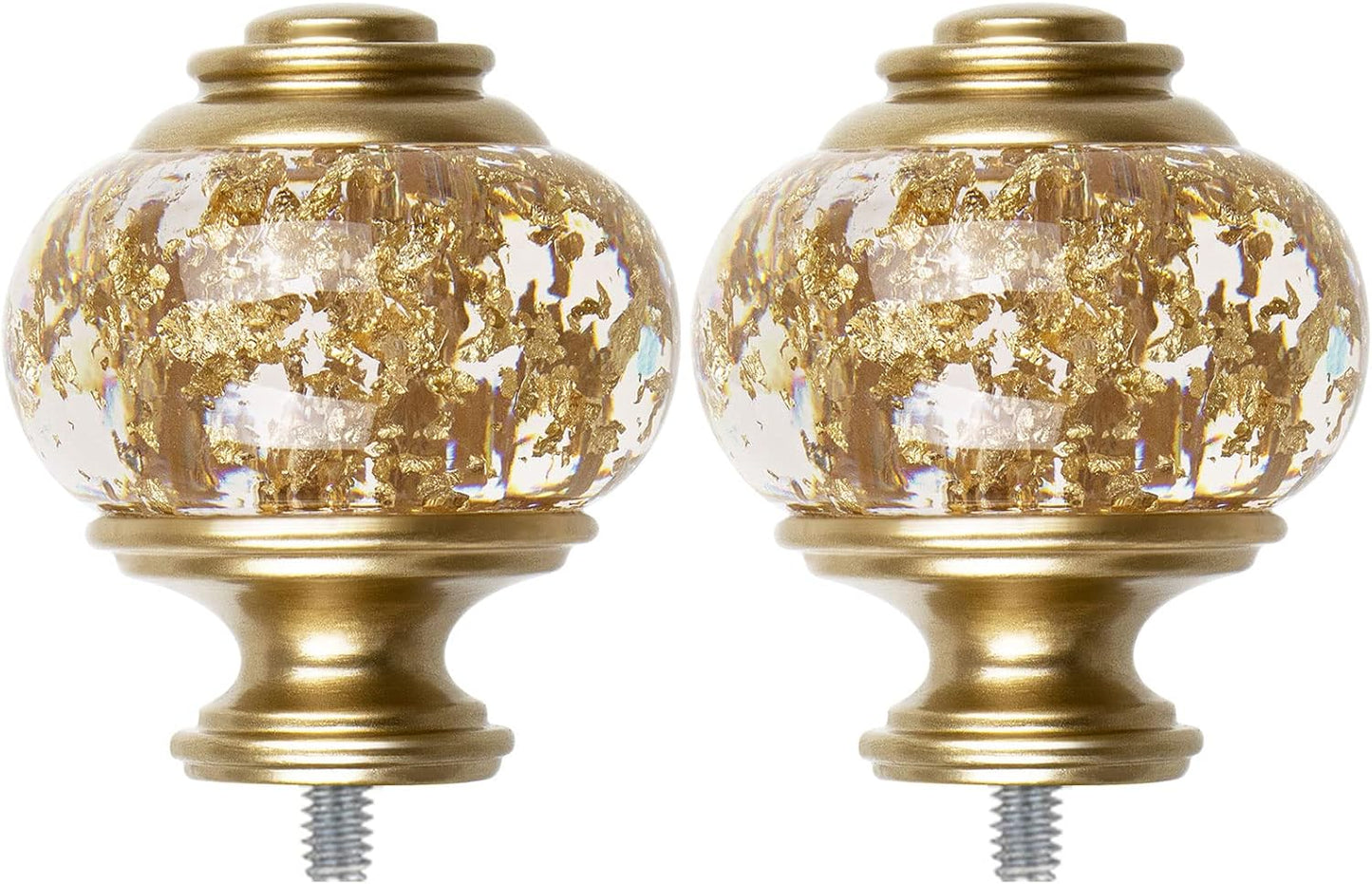 Replacement Finials for Curtain Rods (1 or 7/8 Inch), Luxury Gold | Set of 2, Window Treatment Finials with M6 Screws(1/4 in), Decorative Translucent Gold Foil Design