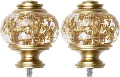 Replacement Finials for Curtain Rods (1 or 7/8 Inch), Luxury Gold | Set of 2, Window Treatment Finials with M6 Screws(1/4 in), Decorative Translucent Gold Foil Design