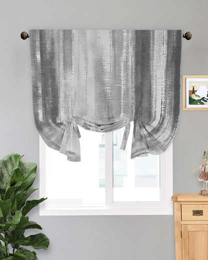 Tie Up Curtains for Windows, Gray Black Ombre Adjustable Balloon Nature Linen Textured Kitchen Curtain, Modern Abstract Art Oil Painting Decorative Tie Up Curtain for Window, 52" x 45"