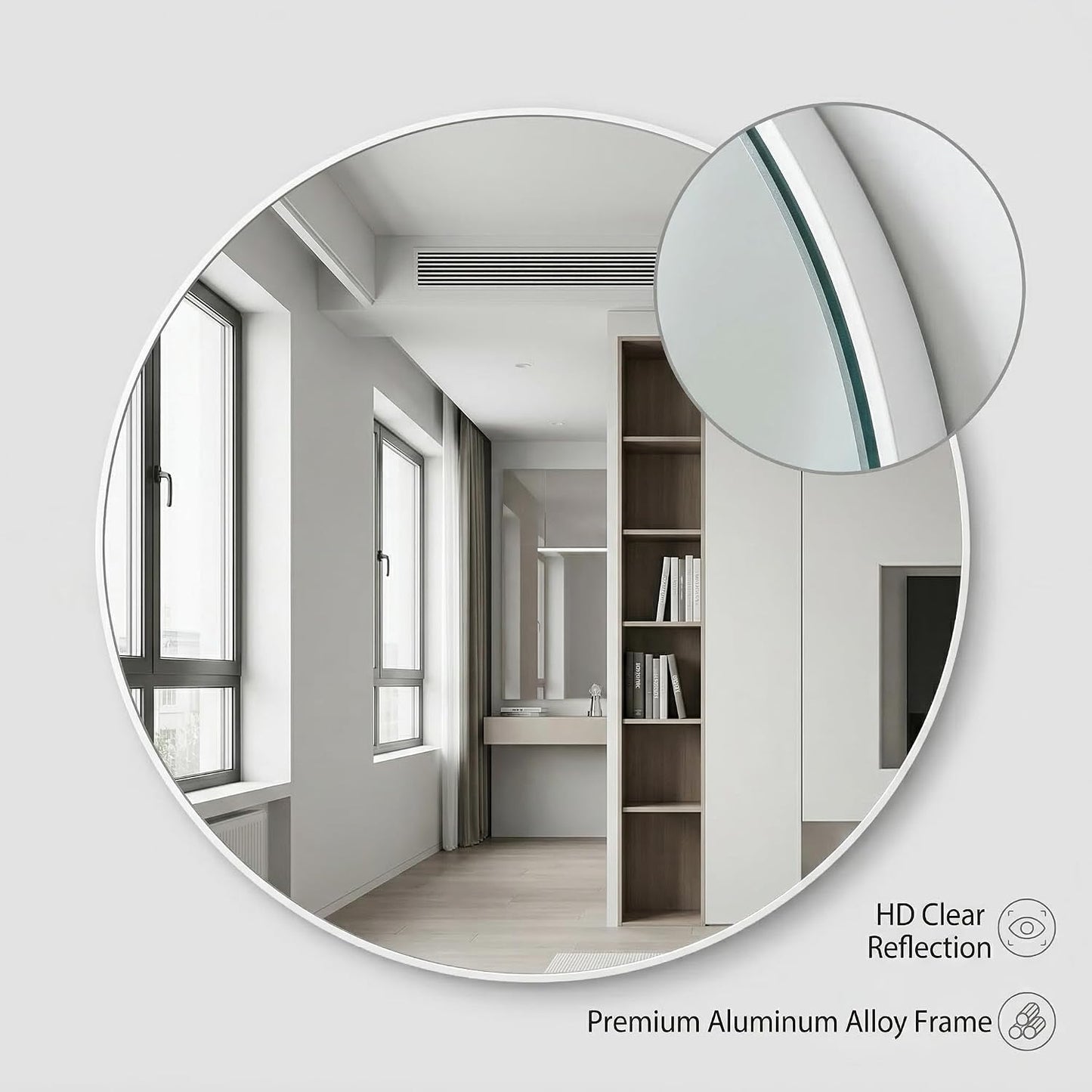 HARRITPURE Round Mirror 20 White Wall Mounted Circle Mirrors | Vanity Mirror with Aluminum Alloy Frame, Modern Decoration for Bathroom, Living Room, Vanity, Bedroom, Entryway