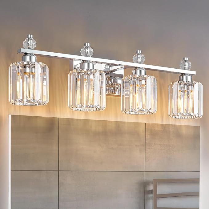 FDPBY Bathroom Vanity Lights 4-Light Chrome Modern Crystal Vanity Light by FDPBY