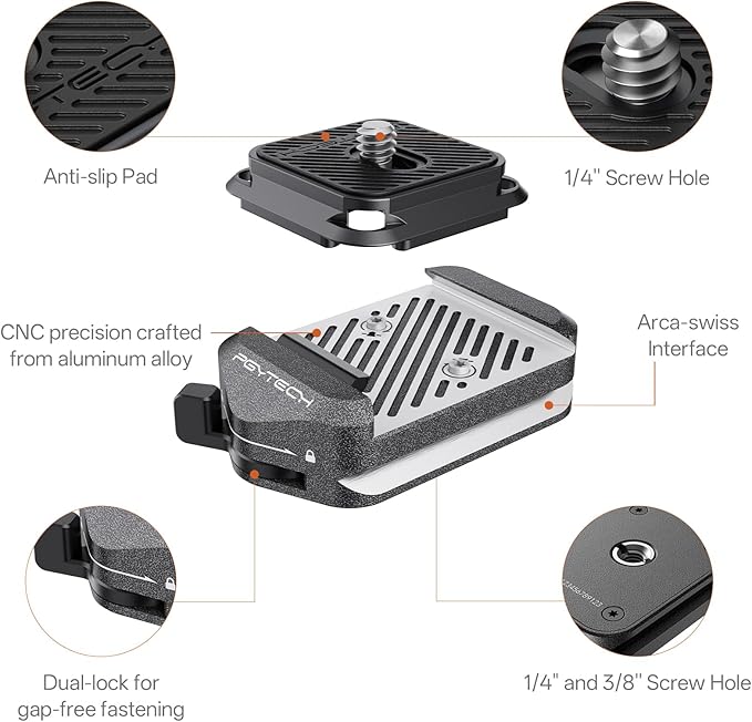 PGYTECH Quick Release Plate & Clamp V2 Kit, Arca Swiss Plate Camera Mount - Image 3