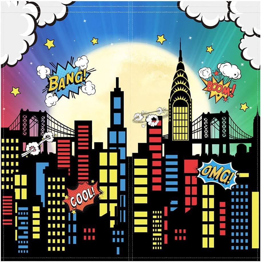 Allenjoy Superhero Super City Skyline Buildings Children Window Curtains for Kids Baby Room Bedroom Nursery Toddler Home Office Decor Decorations Durable Fabric Machine Washable 82 in x 84 in