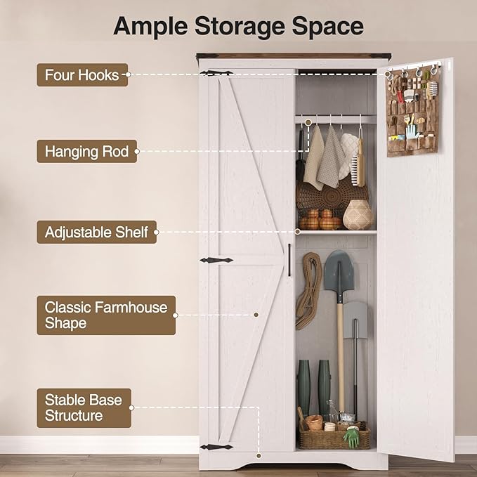 69" Tall Storage Cabinet with Adjustable Shelves, Farmhouse Pantry Organize - Image 3