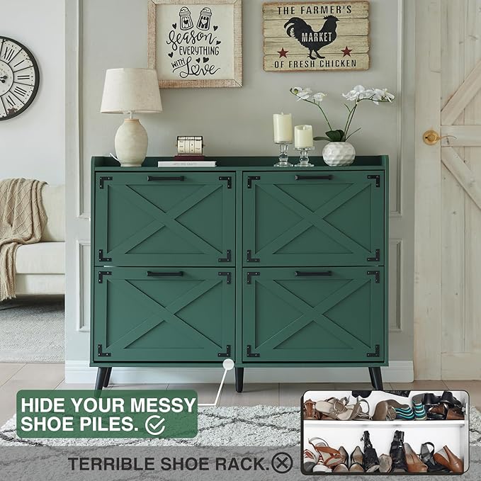 Shoe Storage Cabinet, Farmhouse Shoe Organizer - Image 3