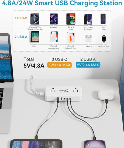 Power Strip with USB C, Small Extension Cord with 4 Outlets & 2 USB-A and 3 - Image 4