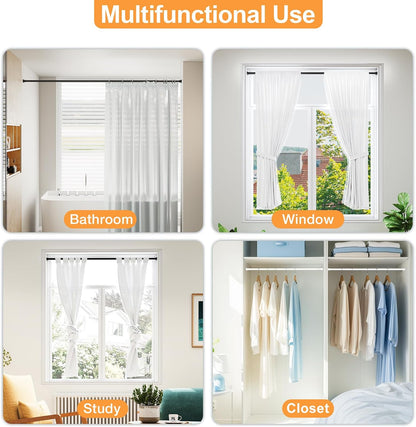 Tension Curtain Rod 30-76Inch Black Tension Rod for Windows | Shower Curtain Rods No Drilling Spring Adjustable Curtain Rods for Windows,Doorway,Bathroom,Closet,7/8" Diameter
