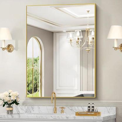 30x40In Gold Bathroom Mirror for Wall, Brushed Gold Rectangle Mirrors - Image 8