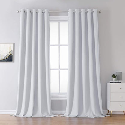 DUALIFE Greyish White Curtains 120 Inch Length Grommet Top Blackout Curtain by DUALIFE