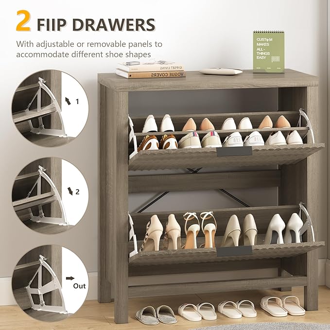 Shoe Cabinet Storage for Entryway, Fluted Shoe Cabinet - Image 4