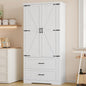 Pantry Organizers and Storage Cabinet, 71” Barn Door White Kitchen Cabinet by BORNOON