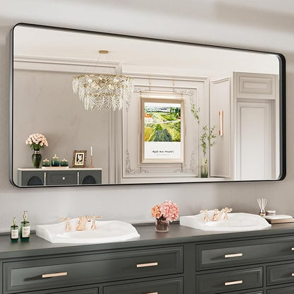 LOAAO 77X36 Inch Black Metal Framed Bathroom Mirror - Image 8