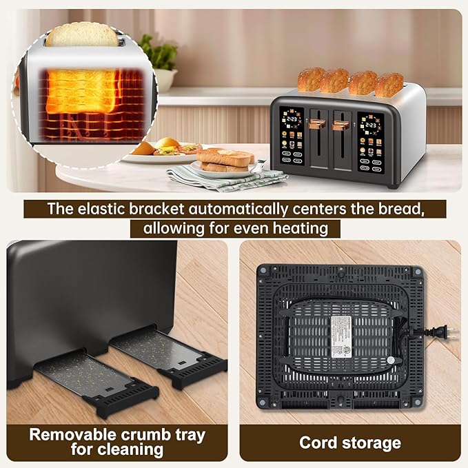 SEEDEEM Toaster 4 Slice, Stainless Steel, Touch Screen - Image 6