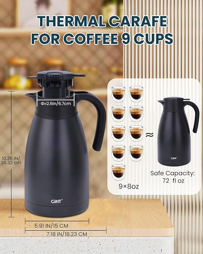 GiNT 2.2L / 74Oz Thermal Coffee Carafe, Insulated Stainless Steel Coffee Carafes - Image 6