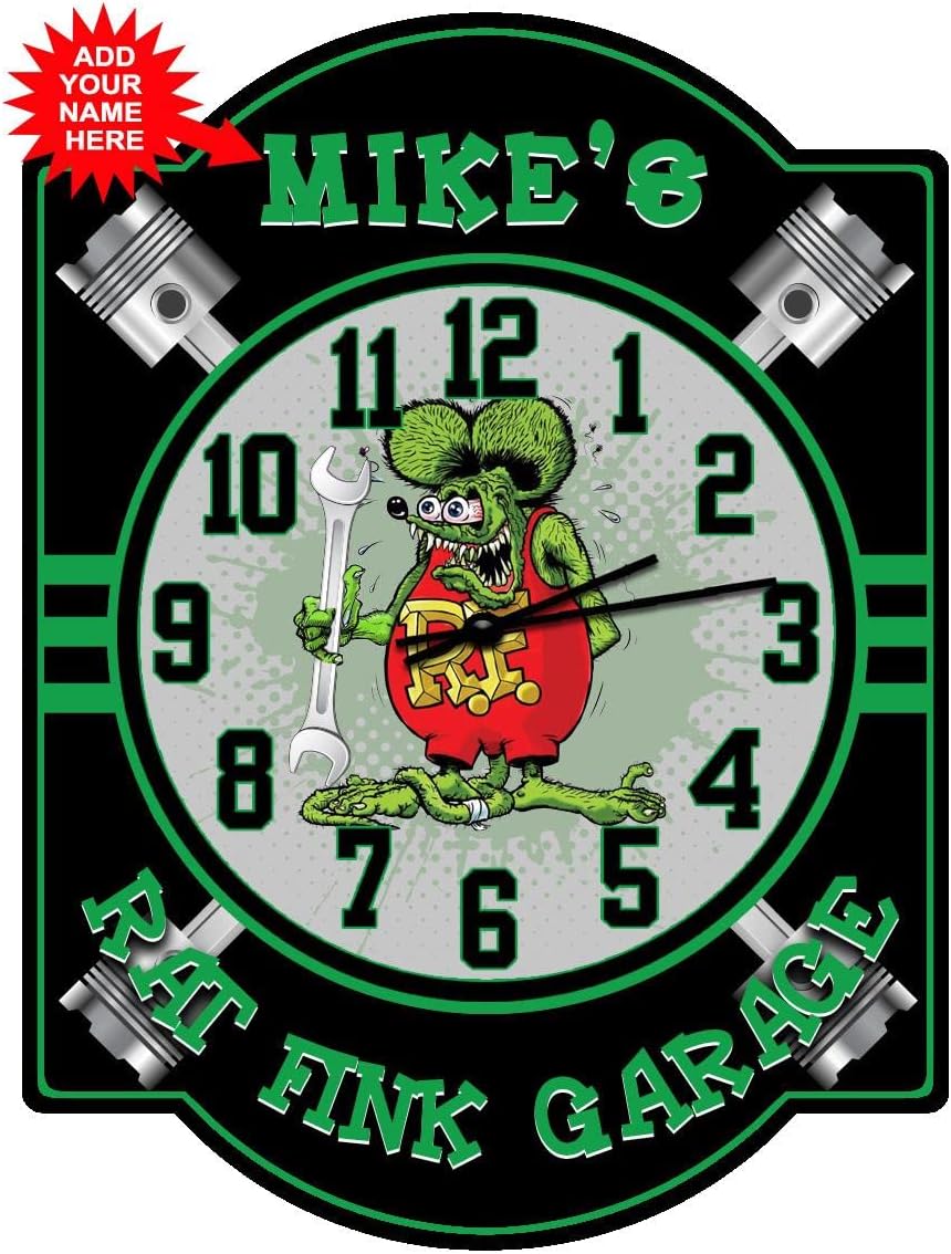 Decorative Concepts Rat Fink Green Garage Wall Clock Sign - Customized