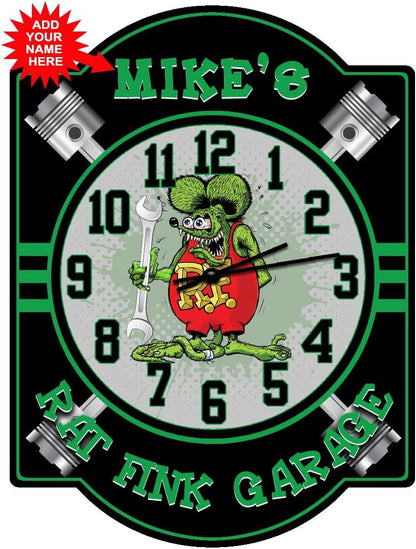 Decorative Concepts Rat Fink Green Garage Wall Clock Sign - Customized