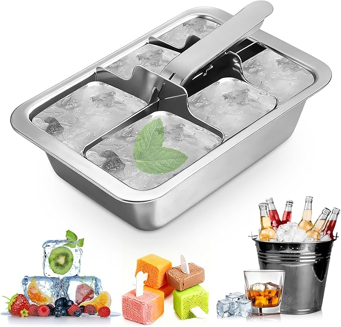Ice Cube Trays, Large 6-cube Stainless Steel Ice Cube Trays by Unknown