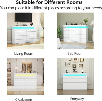 8 Drawer Dresser with Power Outlet, Dresser with LED Light, Modern Chest of - Image 8