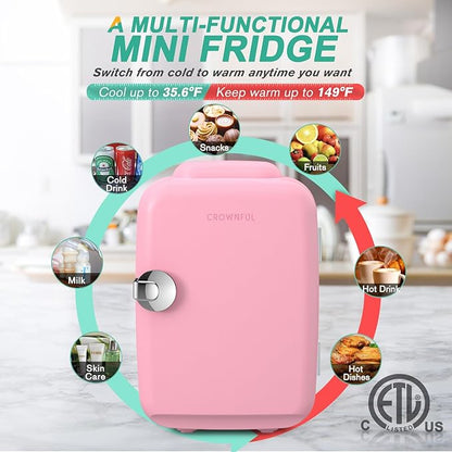 CROWNFUL Mini Fridge, 4 Liter/6 Can Portable Cooler and Warmer Personal - Image 3