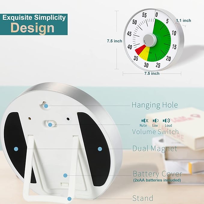 Lavigo Kitchen Timer, Countdown Visual Analog Timer, Quiet Counting, Low Loud - Image 2