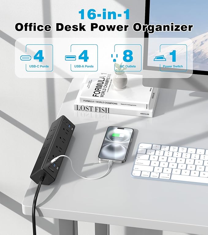 40W Fast Charging Station, Desk Clamp Power Strip, 4 USB-C Ports & 8 AC Outlets - Image 5