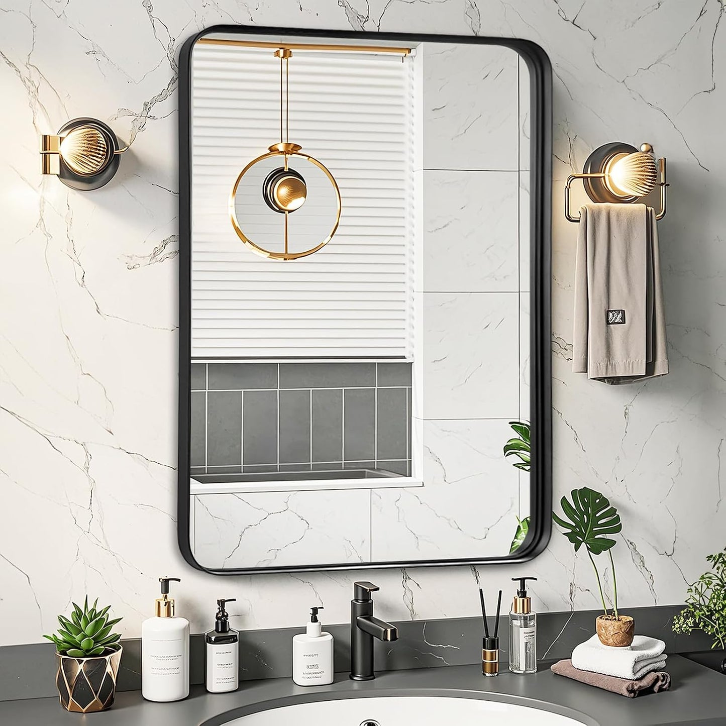 Black Bathroom Vanity Mirror Over Sink 26x32, Wall Mounted Mirror | Rosynee Matte Metal Framed Rectangle Mirror for Living Room, Bedroom, Restroom, Farmhouse, Hallway, Entryway Decor