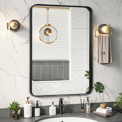 Black Bathroom Vanity Mirror Over Sink 26x32, Wall Mounted Mirror | Rosynee Matte Metal Framed Rectangle Mirror for Living Room, Bedroom, Restroom, Farmhouse, Hallway, Entryway Decor