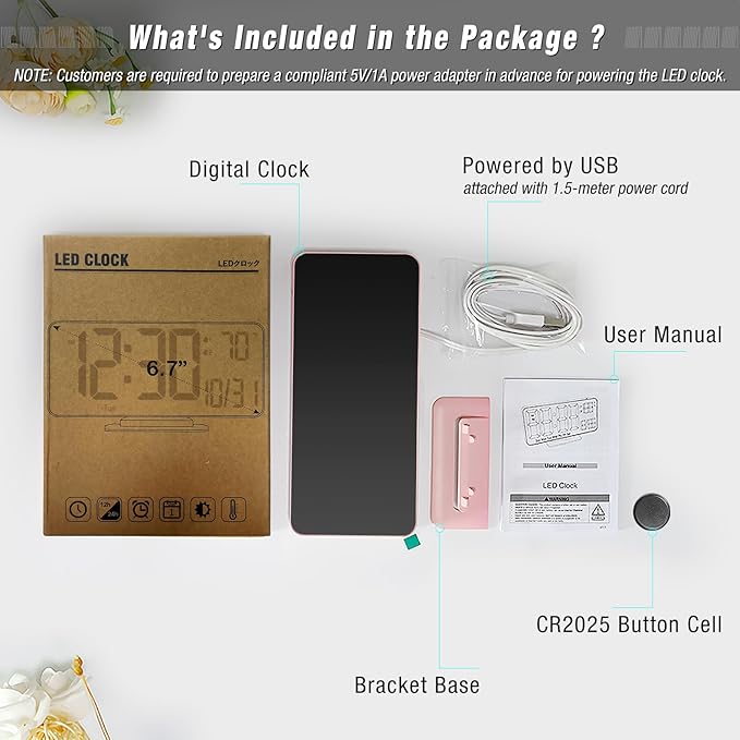 KOSUMOSU Clock for Bedroom, 6.7in Digital Alarm Clock, Auto Dimming, Room - Image 5
