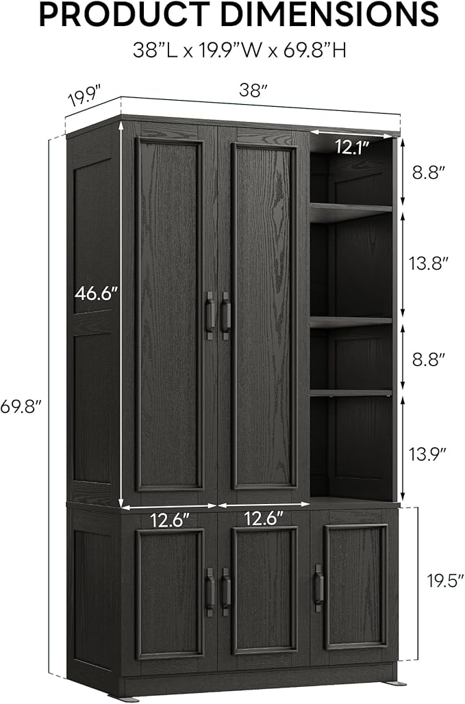 LIKIMIO Armoire Wardrobe Closet 70" H, 5 Doors Bedroom Wooden Wardrobe - Image 2